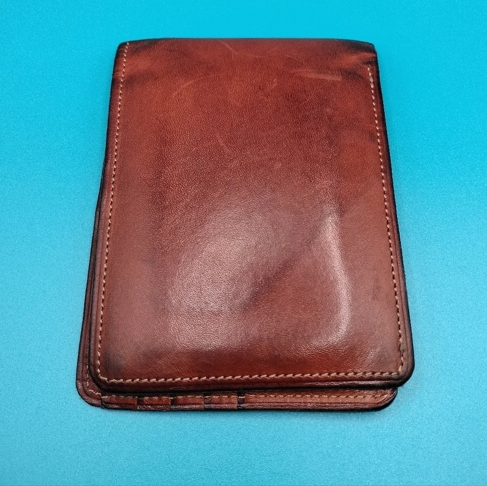 Rossi Caruso Men's Bi-fold Wallet Leather Card Holder Two Cash Slots Brown